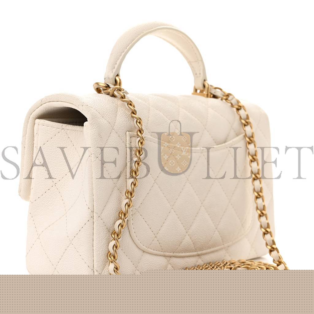 Ch*el master caviar quilted mini top handle rectangular flap white as2431 (20*13*9cm)